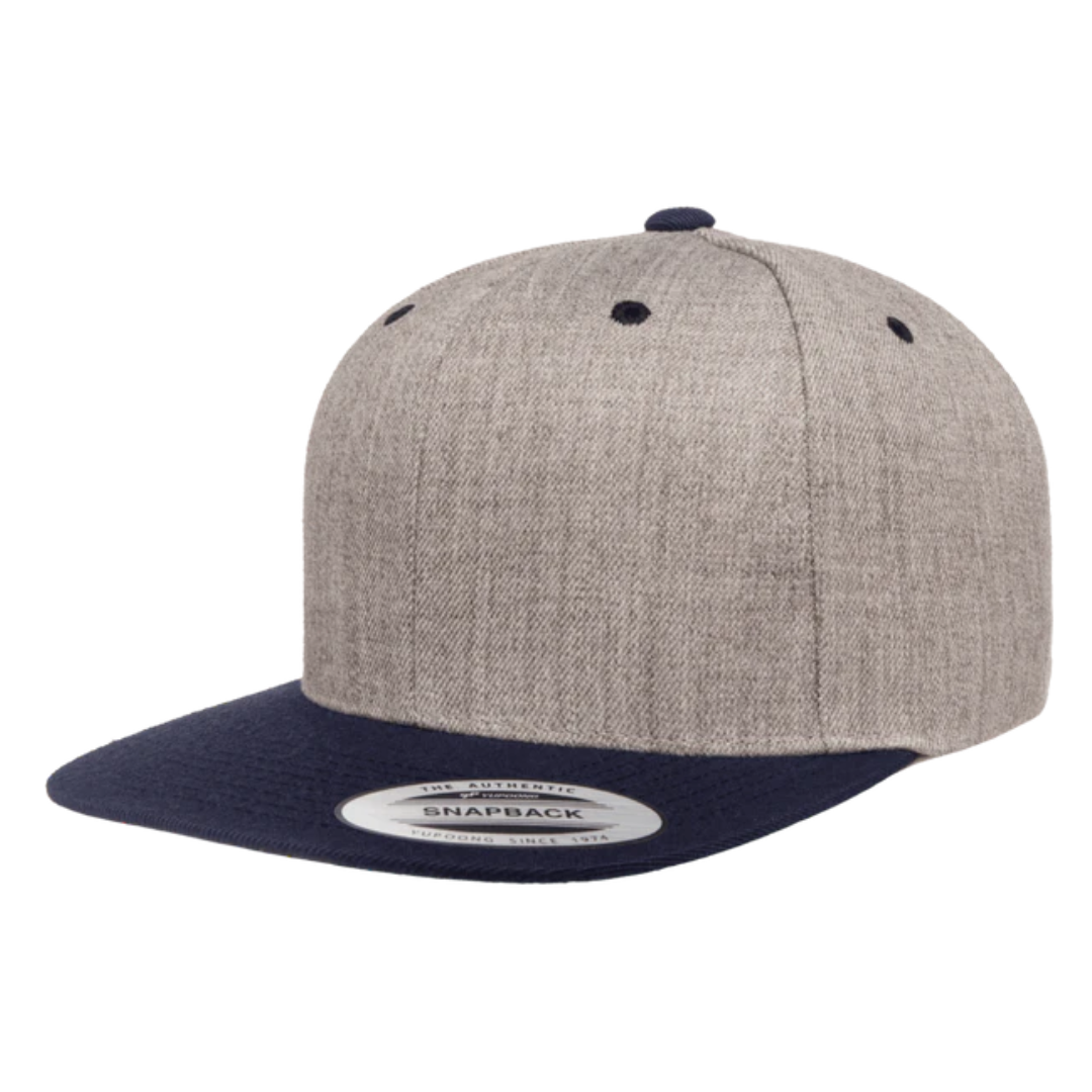YUCLASSICS 6089MT Flat Bill Snapback Cap Heather Grey Navy