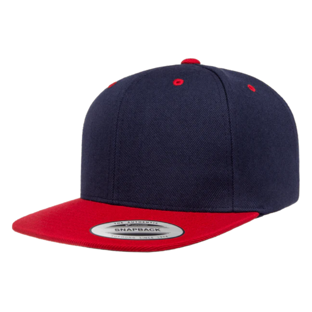 YUCLASSICS 6089MT Flat Bill Snapback Cap Navy Red
