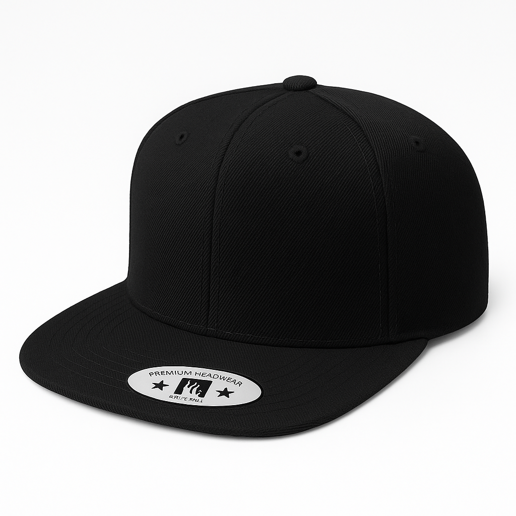 612F 6 Panel Structured Flat Bill Snapback Cap Black