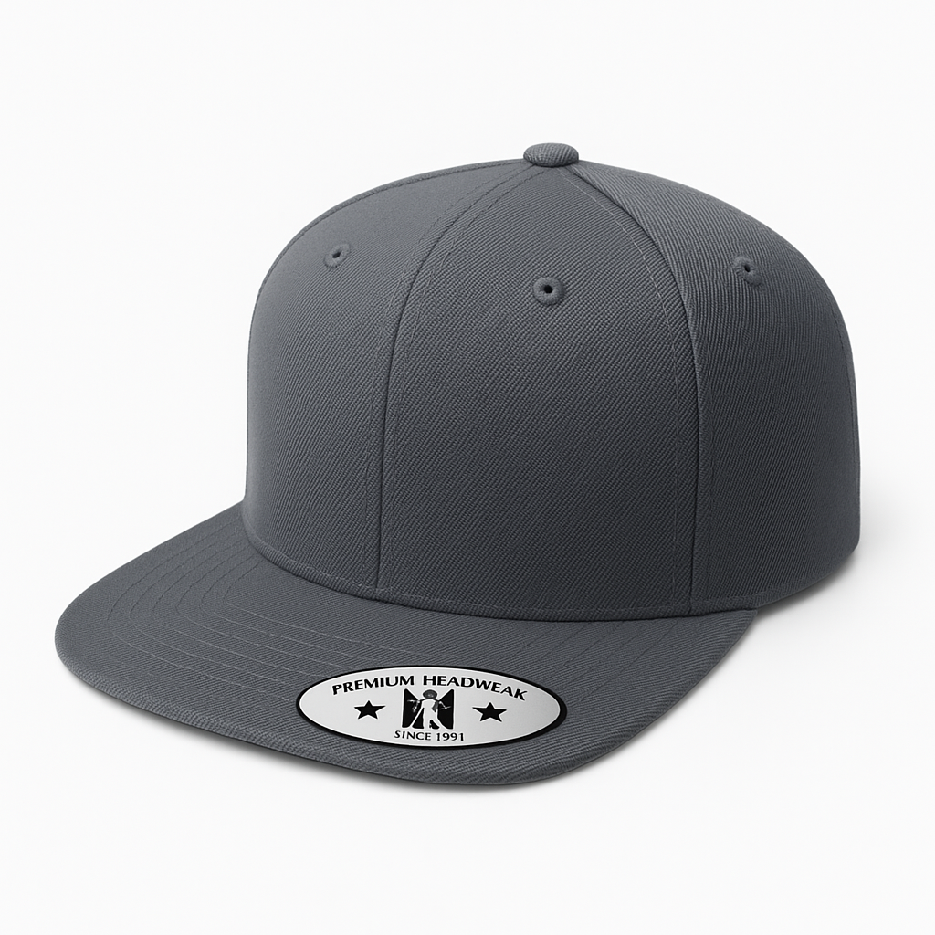 612F 6 Panel Structured Flat Bill Snapback Cap Dark Grey