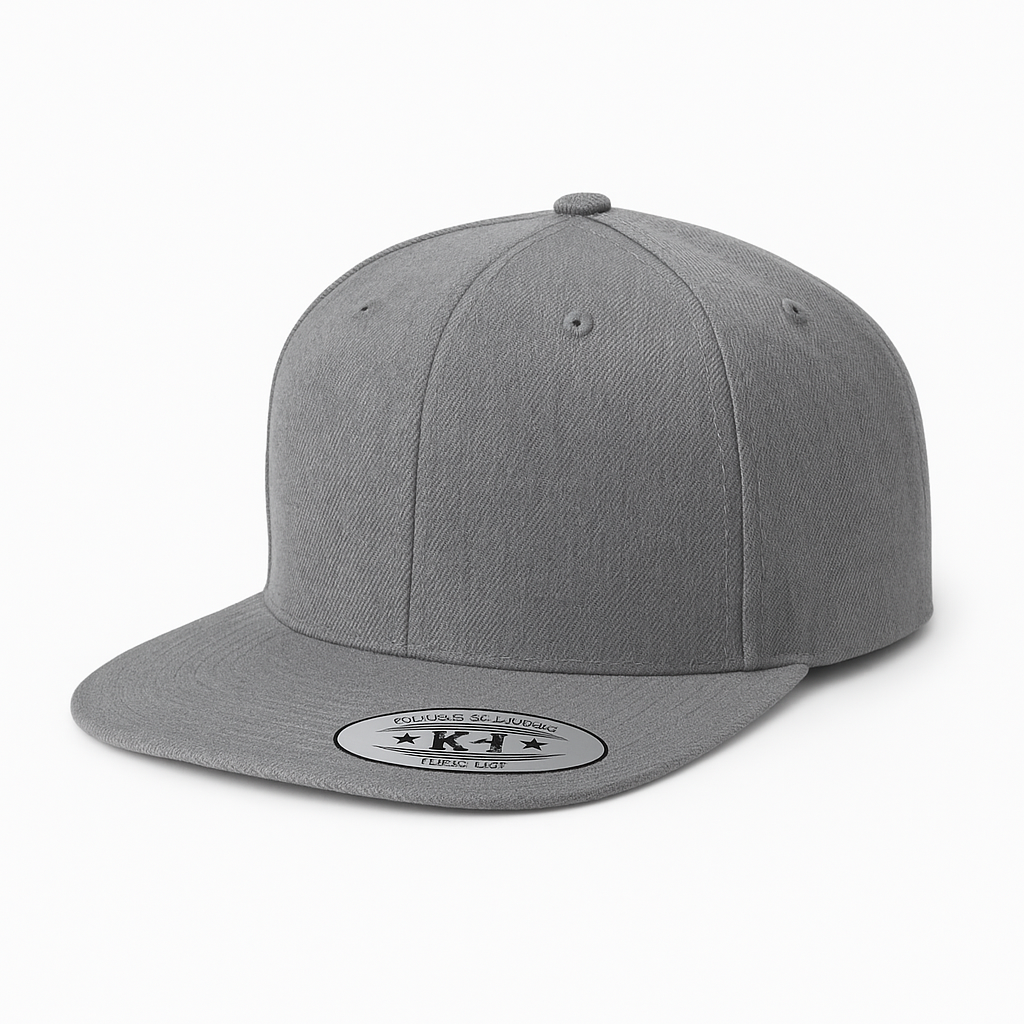 612F 6 Panel Structured Flat Bill Snapback Cap Heather Grey