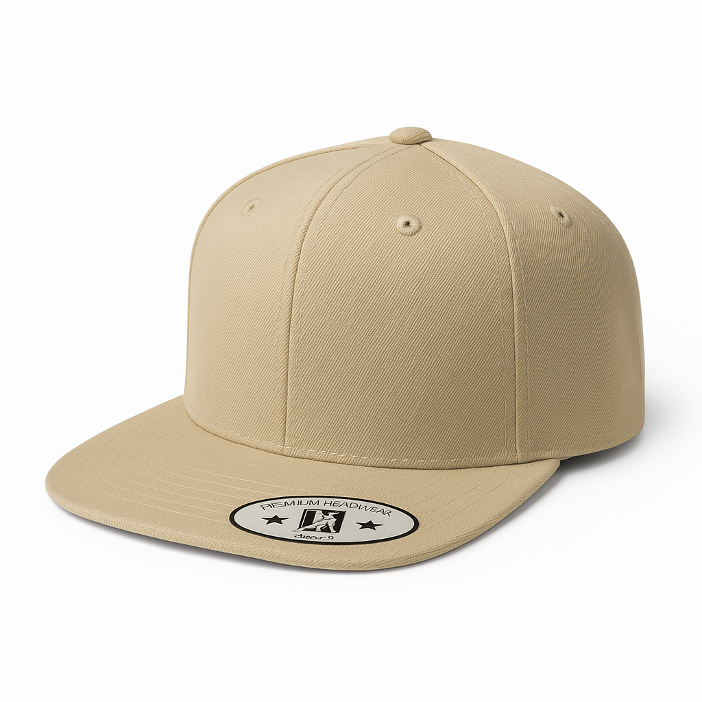 612F 6 Panel Structured Flat Bill Snapback Cap Khaki