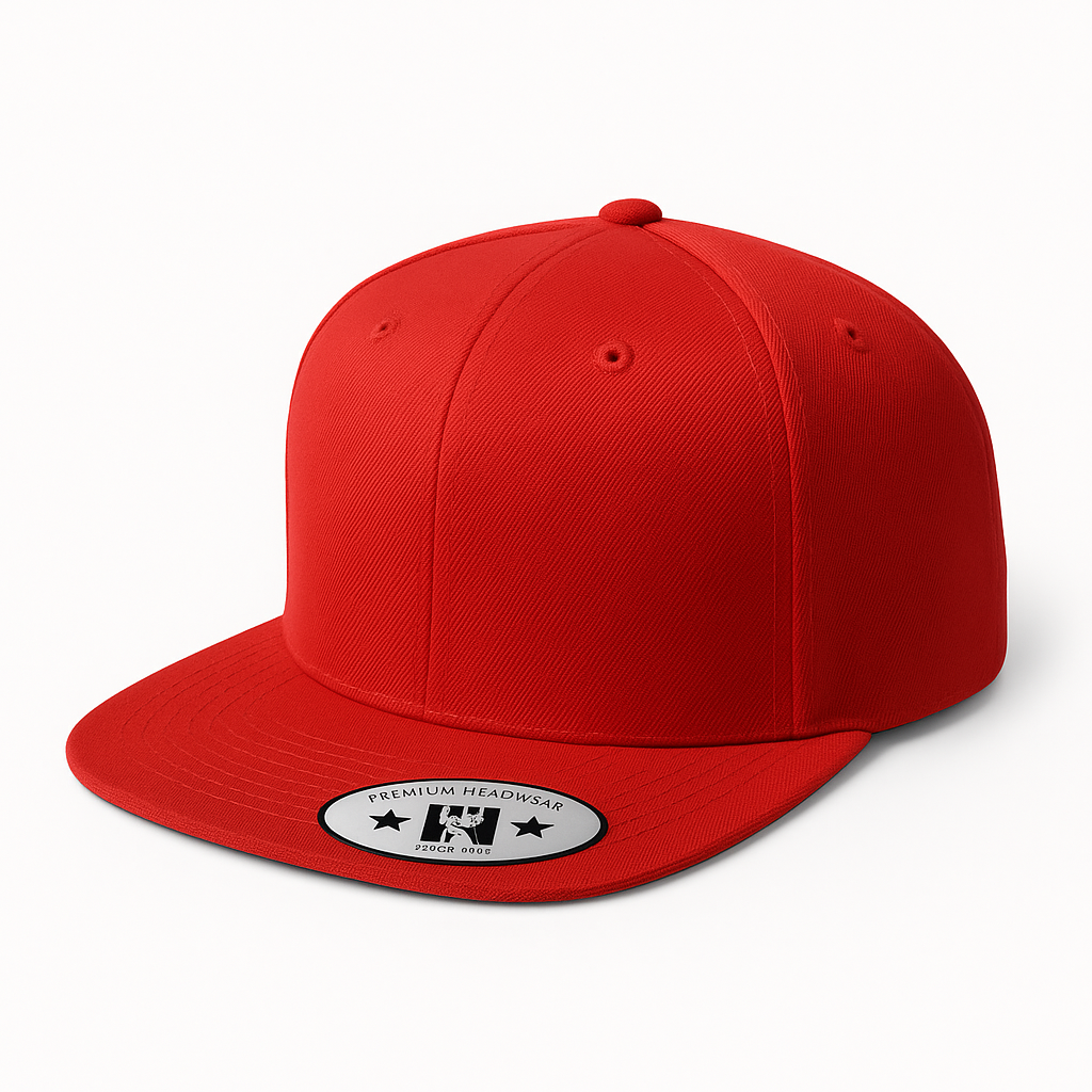 612F 6 Panel Structured Flat Bill Snapback Cap Red