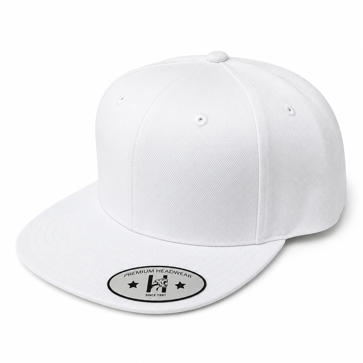 612F 6 Panel Structured Flat Bill Snapback Cap White