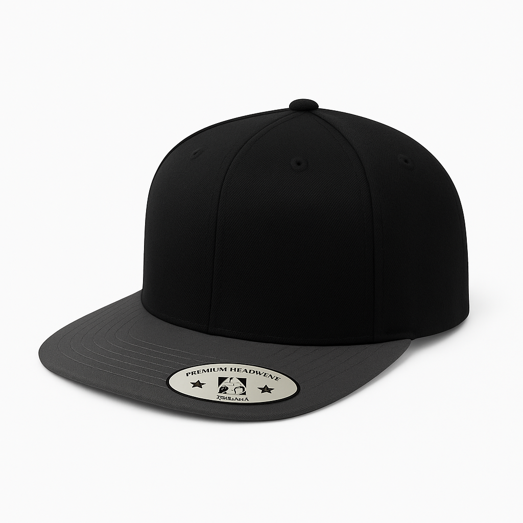 612F 6 Panel Structured Flat Bill Snapback Cap Black Grey
