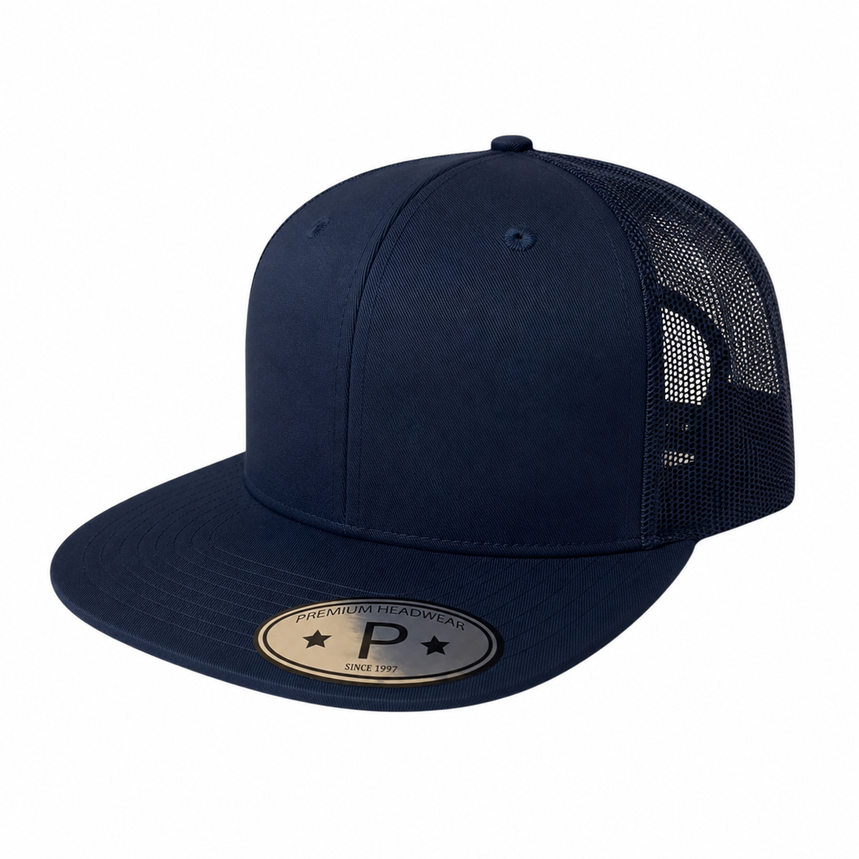 613TF 6 Panel Structured Trucker Snapback Cap Navy