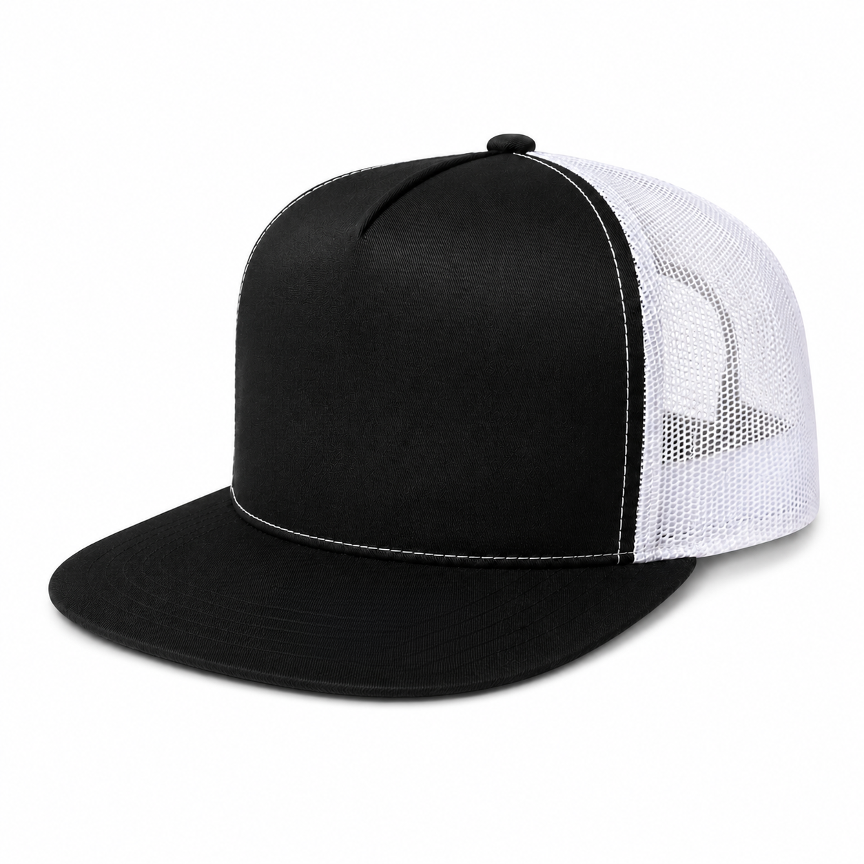 613TF 6 Panel Structured Trucker Snapback Cap Black White