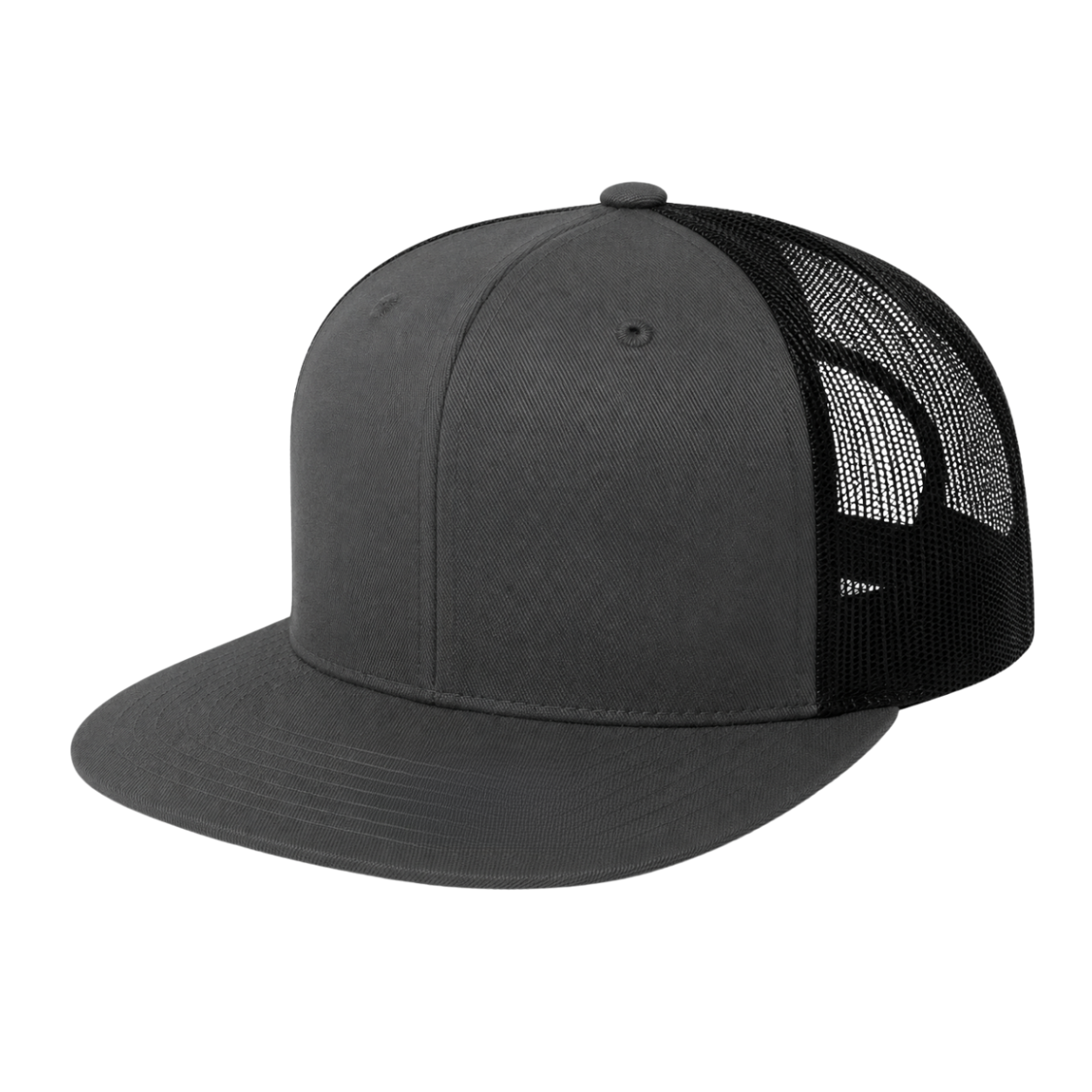 613TF 6 Panel Structured Trucker Snapback Cap Dark Grey Black