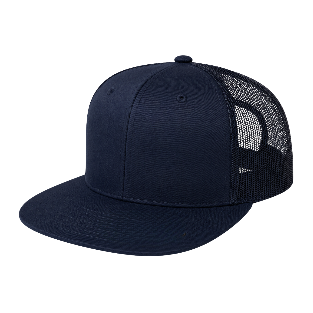 613TF 6 Panel Structured Trucker Snapback Cap Navy Black