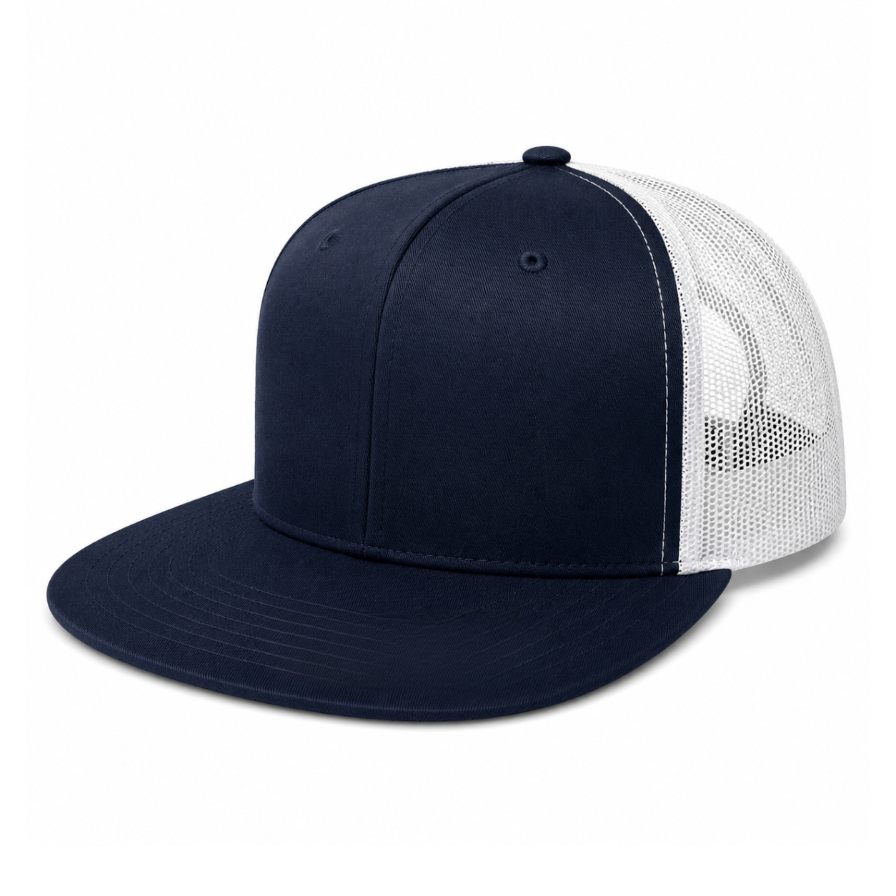 613TF 6 Panel Structured Trucker Snapback Cap Navy White