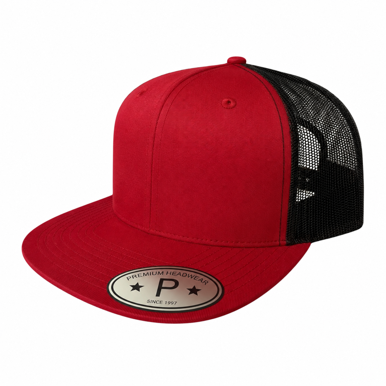 6 Panel Flat Bill Structured Trucker Mesh Snapback Cap #613TF