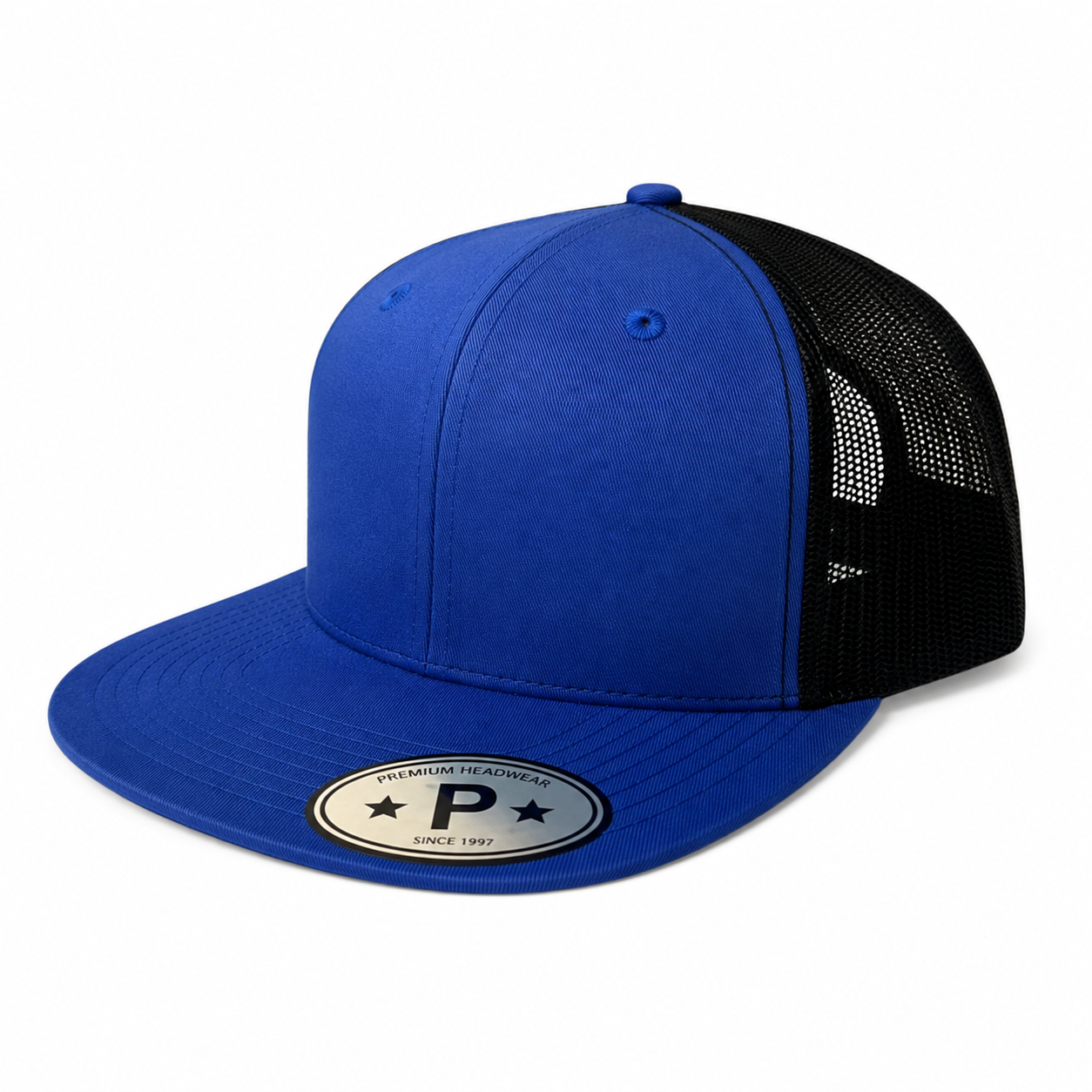 613TF 6 Panel Structured Trucker Snapback Cap Royal Black