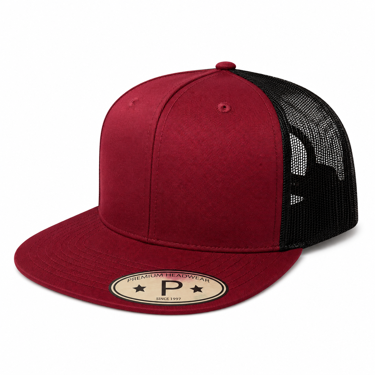 613TF 6 Panel Structured Trucker Snapback Cap Wine Black
