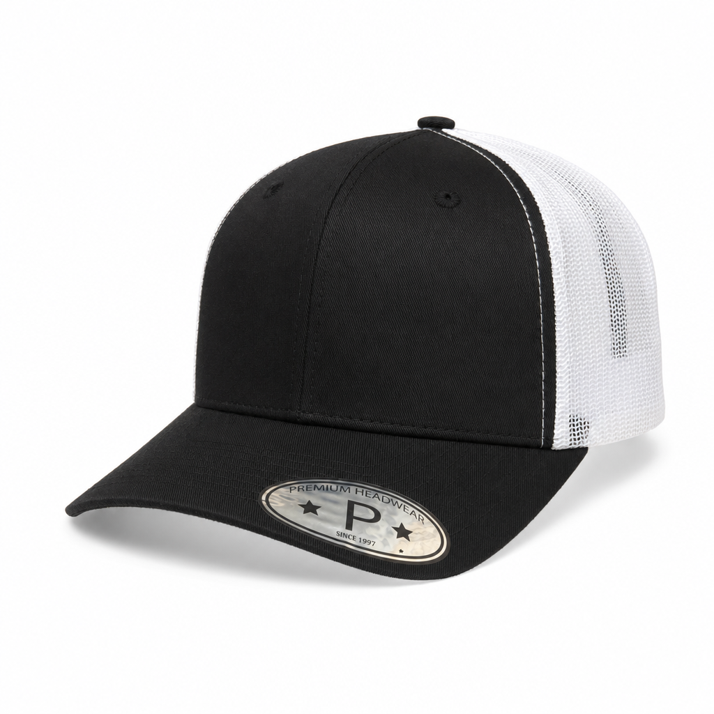 6 Panel Curved Bill Mesh back  Trucker Hats #6PCM in BLACK-WHITE - Style 6PCM | Pro Cap