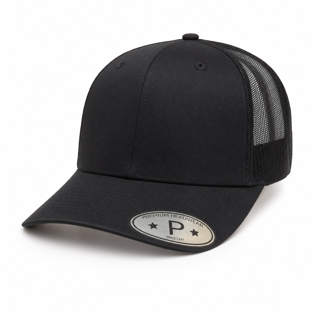 6 Panel Curved Bill Mesh back  Trucker Hats #6PCM in BLACK - Style 6PCM | Pro Cap