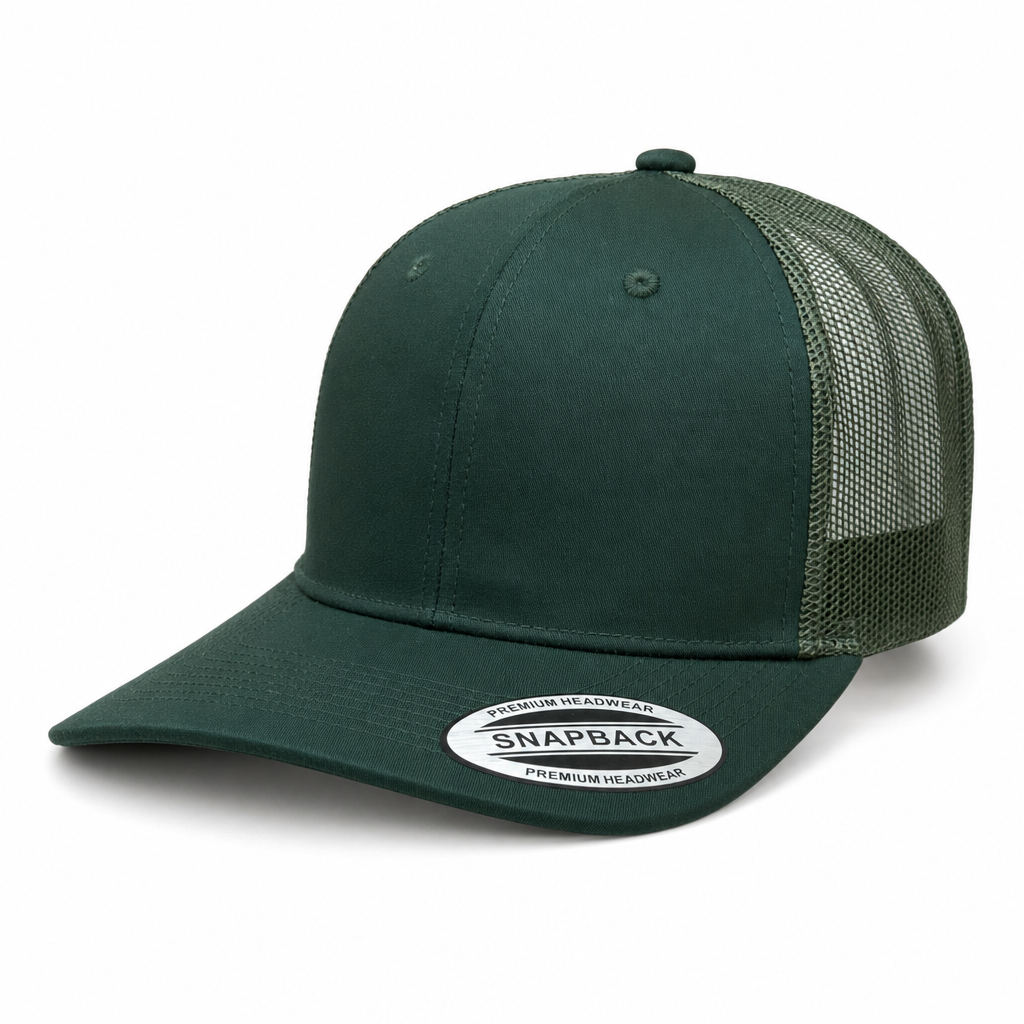 6 Panel Curved Bill Mesh back  Trucker Hats #6PCM in D.GREEN - Style 6PCM | Pro Cap