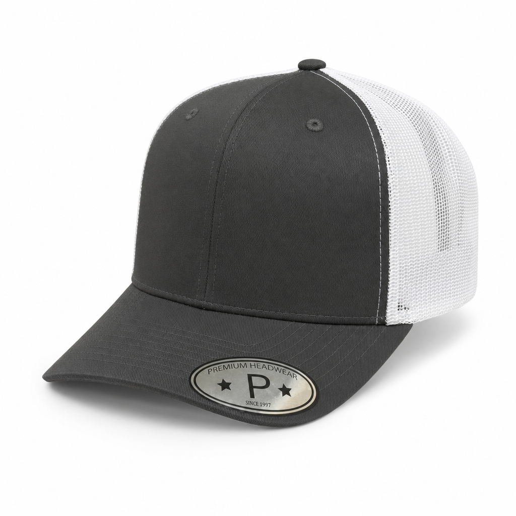 6 Panel Curved Bill Mesh back  Trucker Hats #6PCM in D.GREY-WHITE - Style 6PCM | Pro Cap