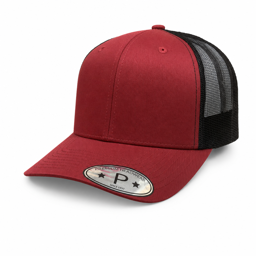 6 Panel Curved Bill Mesh back  Trucker Hats #6PCM in WINE-BLACK - Style 6PCM | Pro Cap