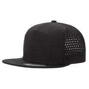 710FL 7 Panel Laser Perforated Snapback Cap Black