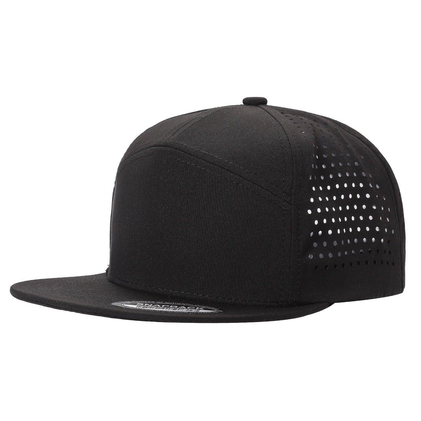 710FL 7 Panel Laser Perforated Snapback Cap Black