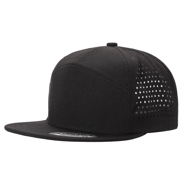 710FL 7 Panel Laser Perforated Snapback Cap Black