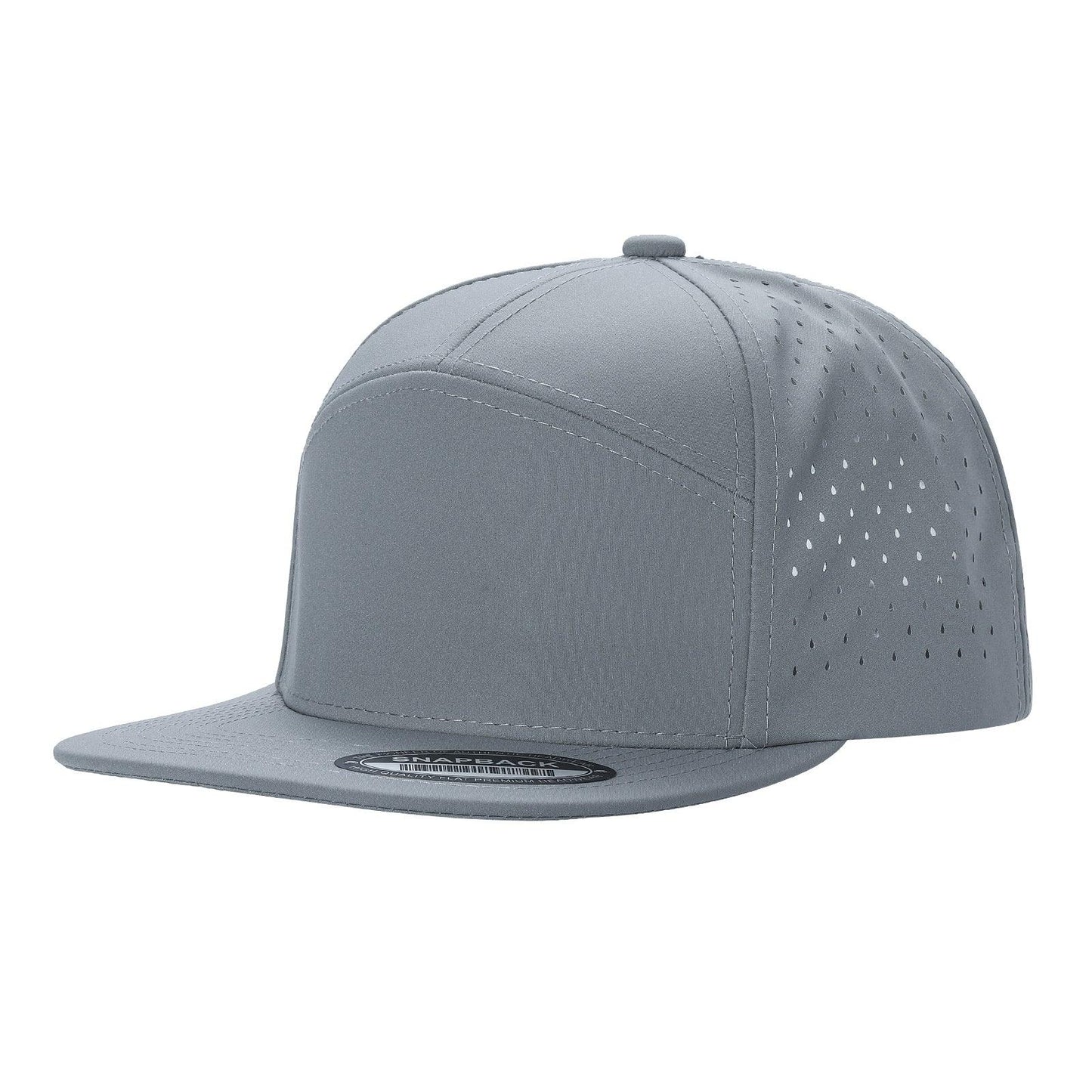 710FL 7 Panel Laser Perforated Snapback Cap Grey