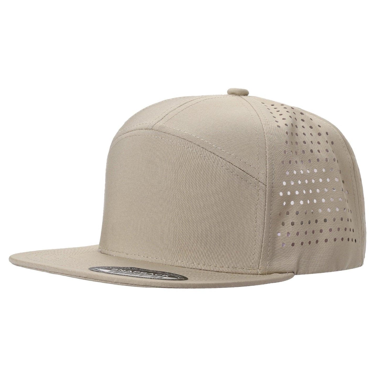 710FL 7 Panel Laser Perforated Snapback Cap Khaki