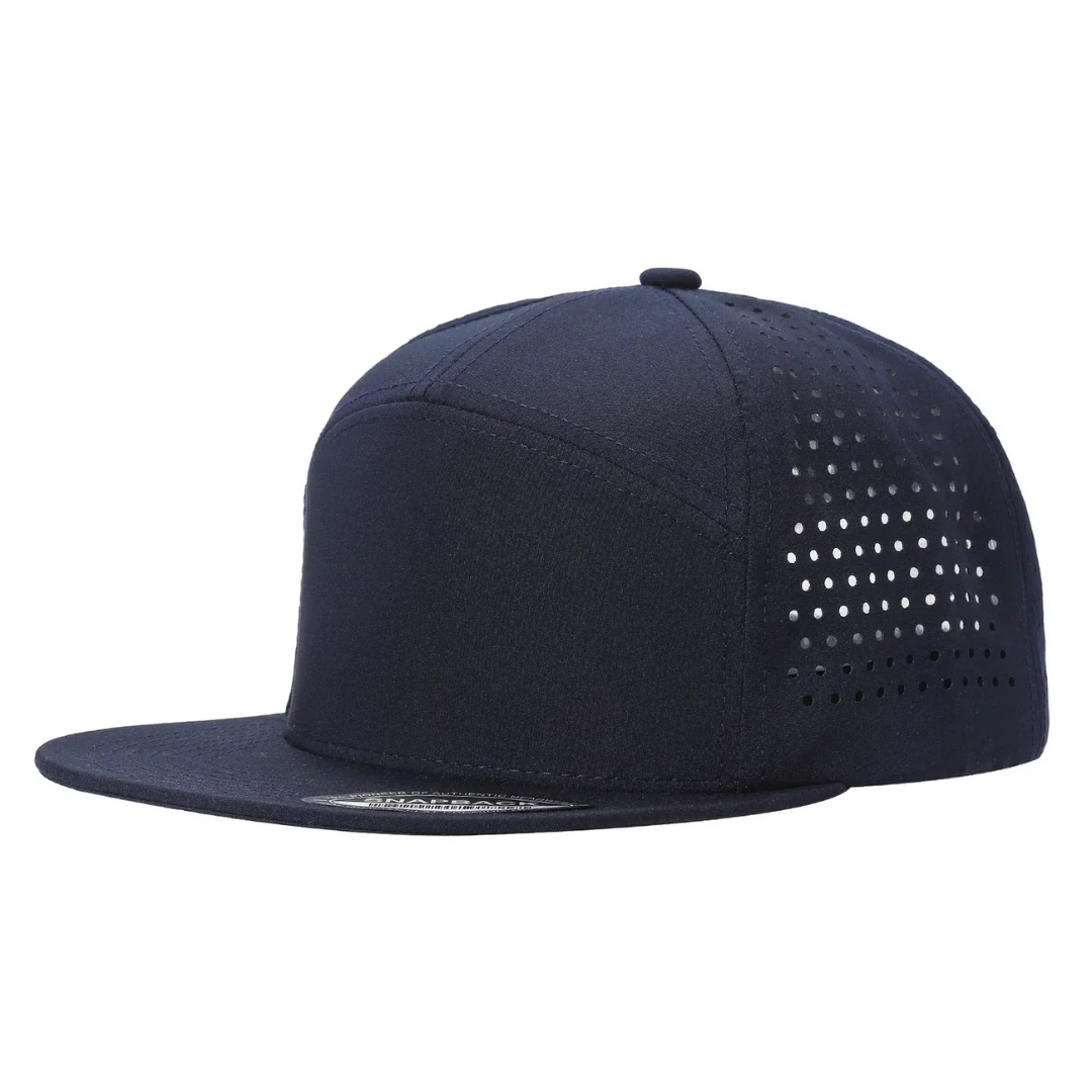 710FL 7 Panel Laser Perforated Snapback Cap Navy