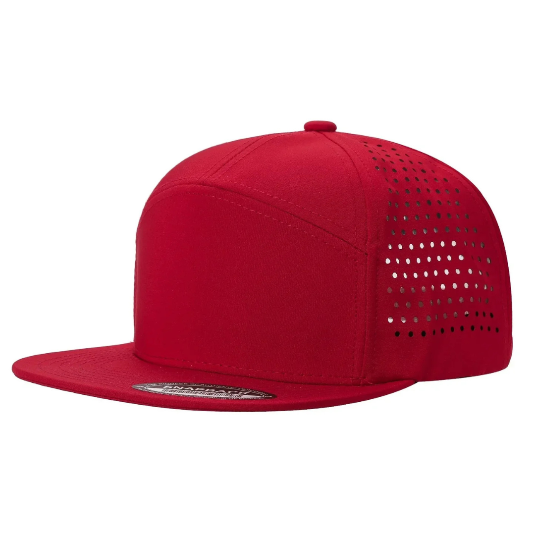 710FL 7 Panel Laser Perforated Snapback Cap Red