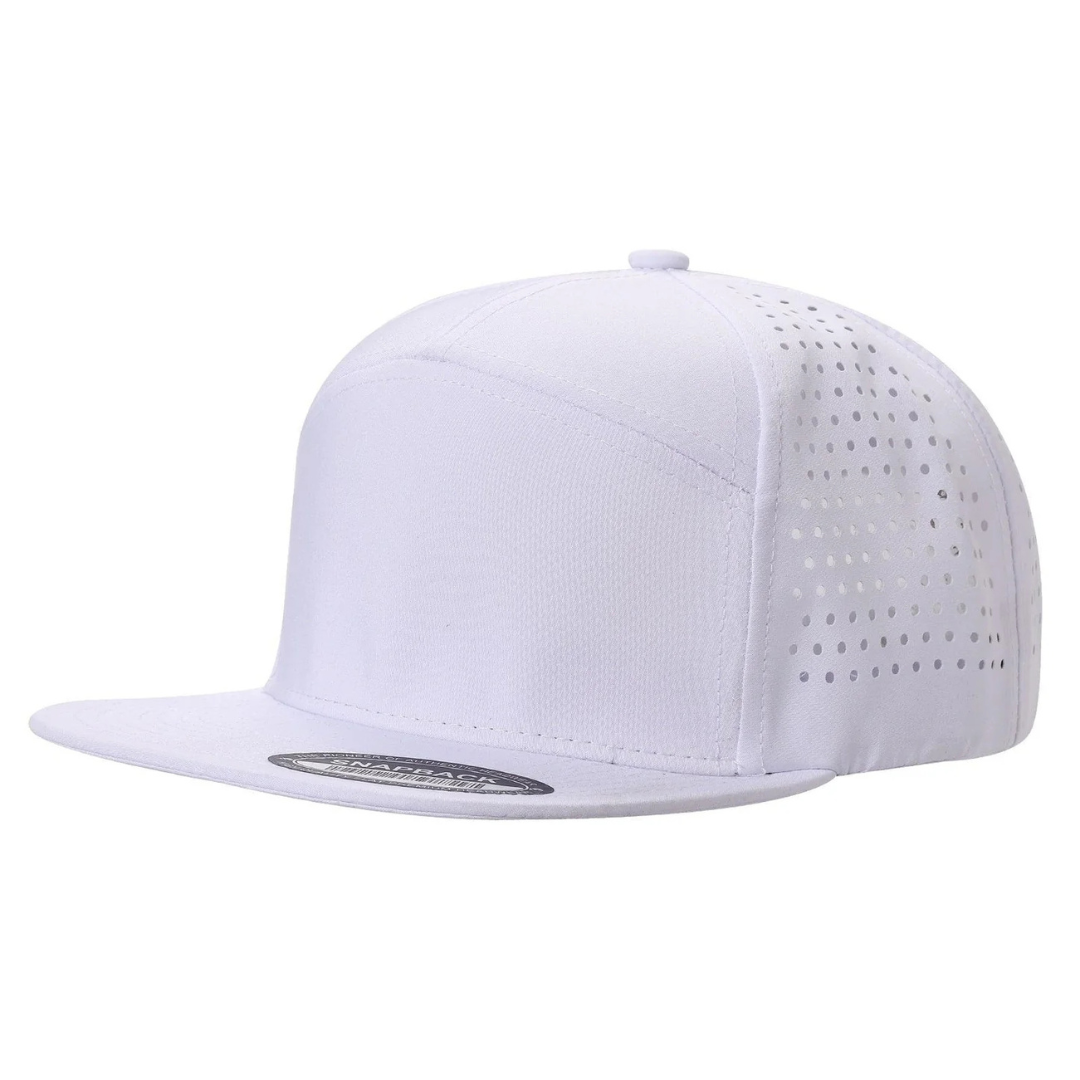 710FL 7 Panel Laser Perforated Snapback Cap White