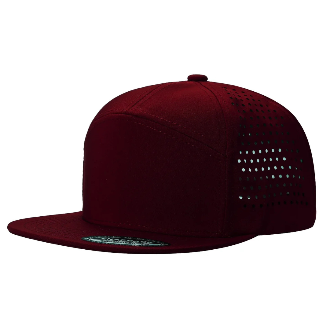 710FL 7 Panel Laser Perforated Snapback Cap Wine
