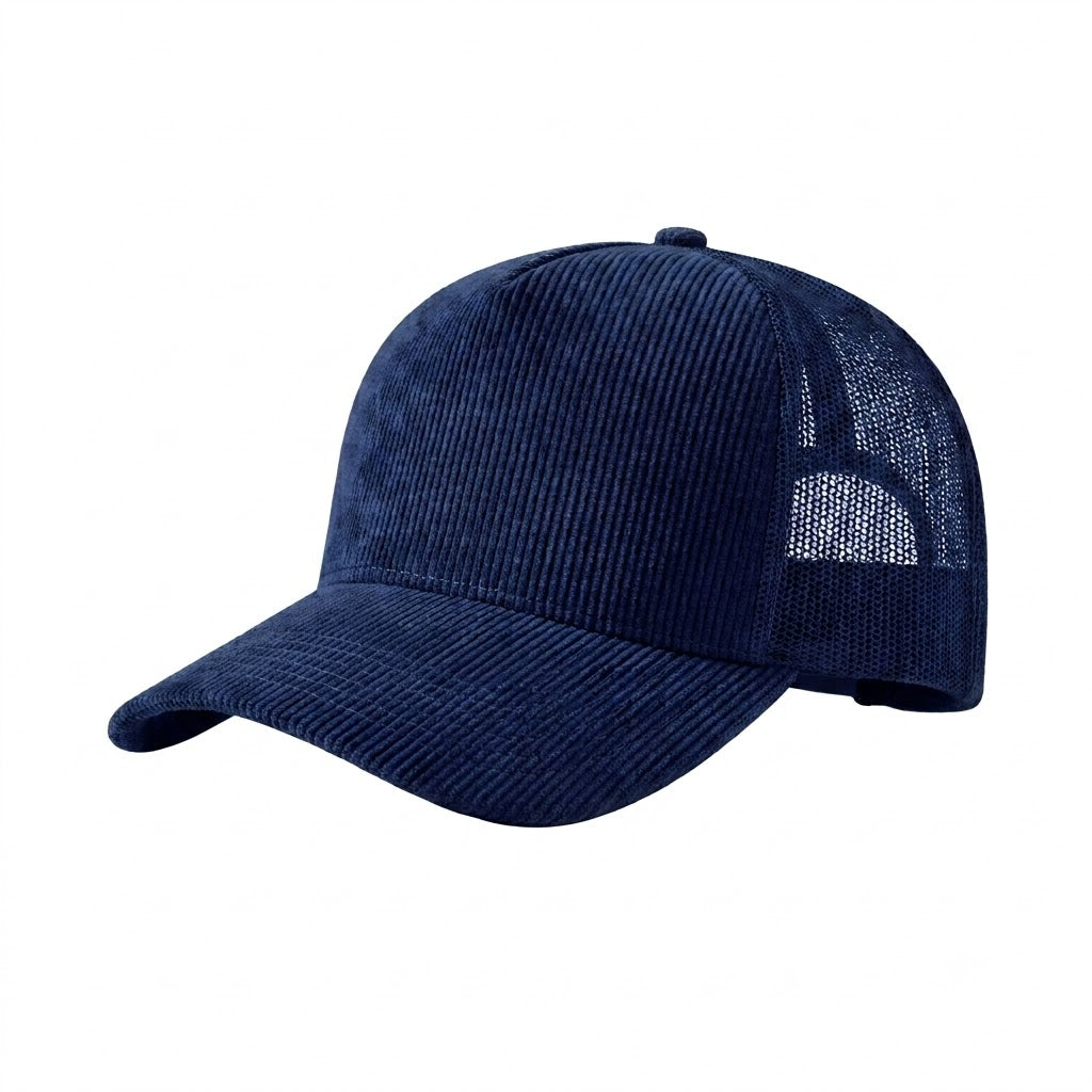 Navy Corduroy Mesh 5 Panel Trucker Cap
