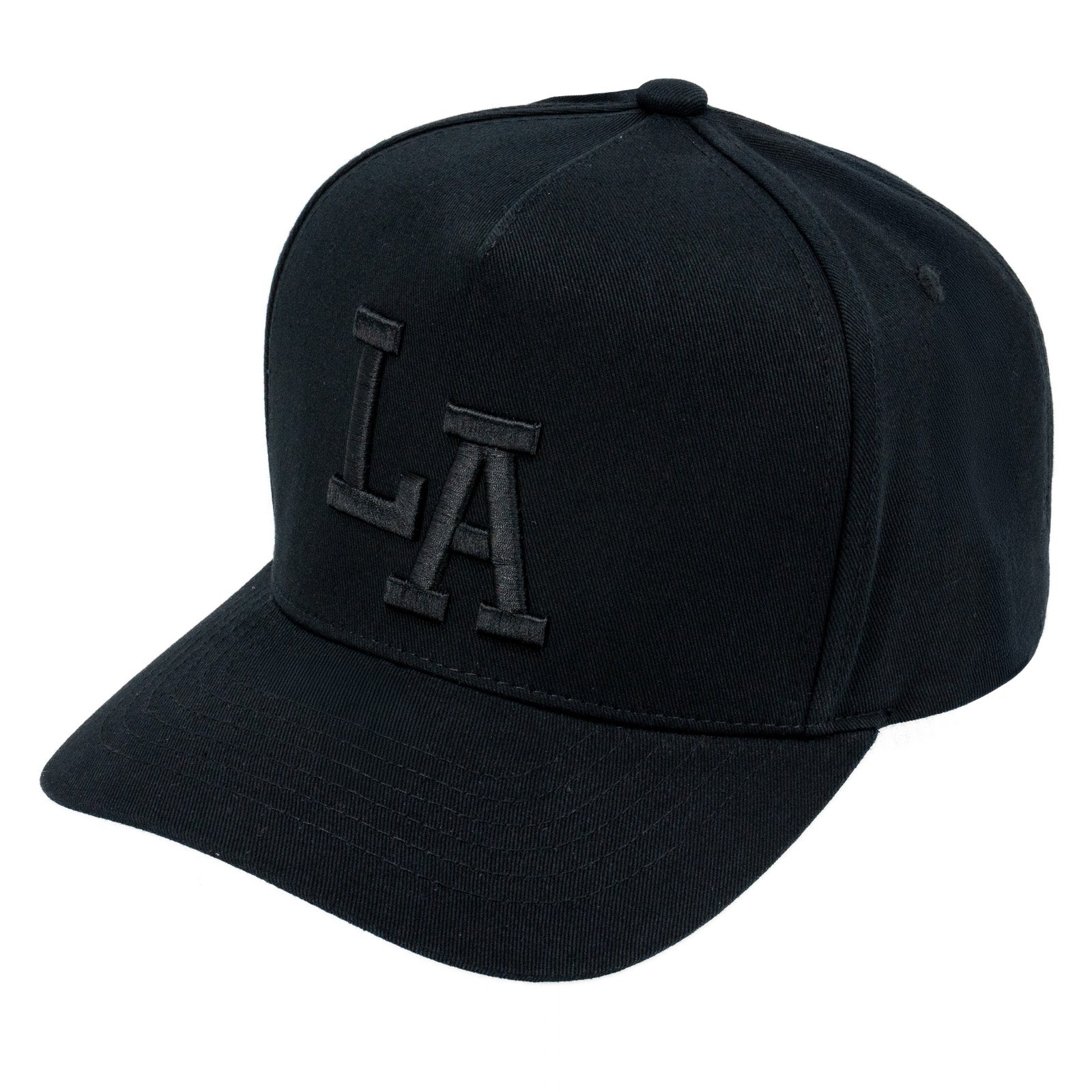 E500LA Embroidered LA 5 Panel Snapback Cap Black Black