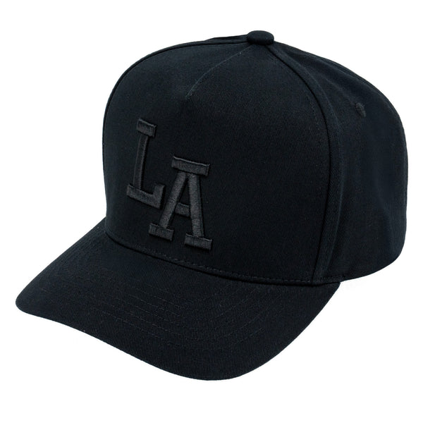 E500LA Embroidered LA 5 Panel Snapback Cap Black Black