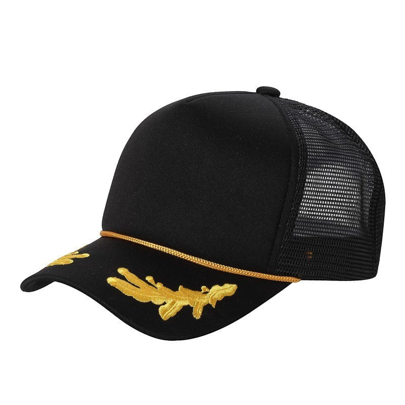 Embroidered Captain on 5 Panel Sponge Foam Trucker Mesh Cap #E599