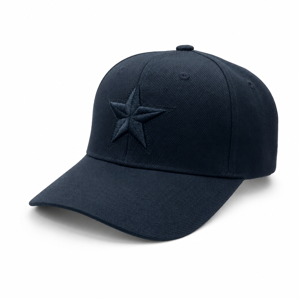 6 Panel Velcro Embroidered Cap E6001 Star in BLACK-BLACK - Style E6001 | Pro Cap