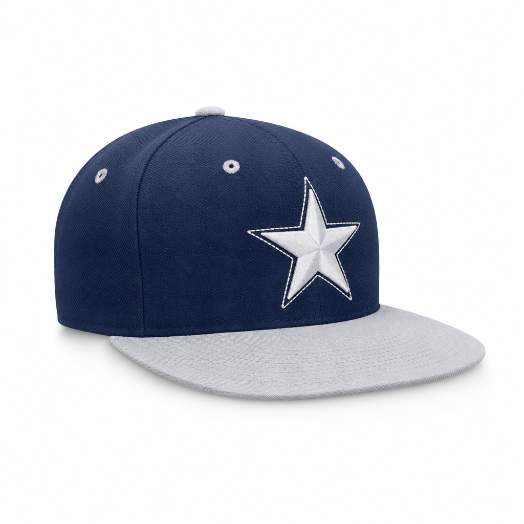 6 Panel Velcro Embroidered Cap E6001 Star in NAVY-GREY-WHITE - Style E6001 | Pro Cap