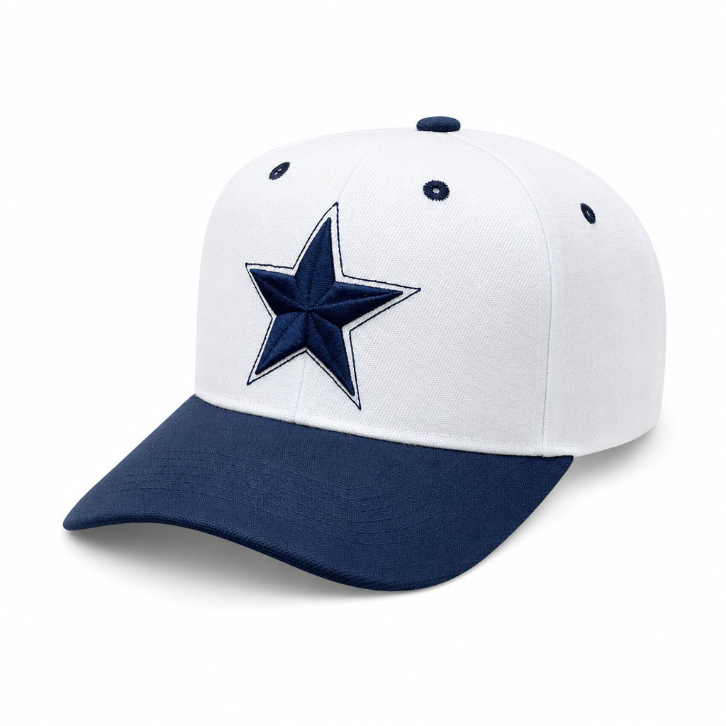 6 Panel Velcro Embroidered Cap E6001 Star in WHITE-NAVY-NAVY - Style E6001 | Pro Cap