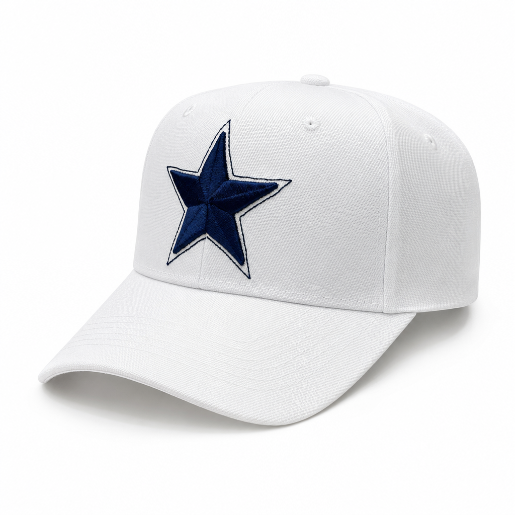 6 Panel Velcro Embroidered Cap E6001 Star in WHITE-NAVY - Style E6001 | Pro Cap