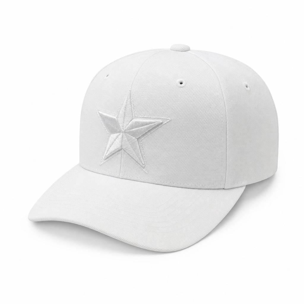 6 Panel Velcro Embroidered Cap E6001 Star in WHITE-WHITE - Style E6001 | Pro Cap
