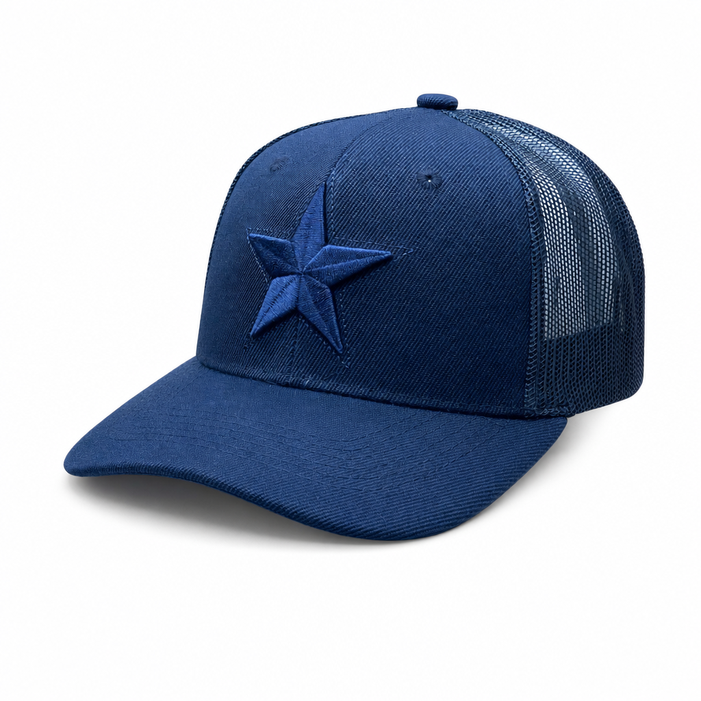 6 Panel Embroidered Velcro Mesh Cap #E6001M Star in NAVY - Style E6001M | Pro Cap