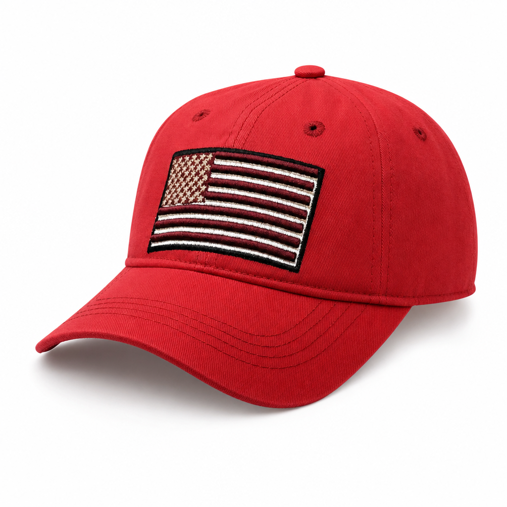6 Panel Embroidered Velcro Cap For Junior #E6006JR US FLAG in RED - Style E6006JR | Pro Cap