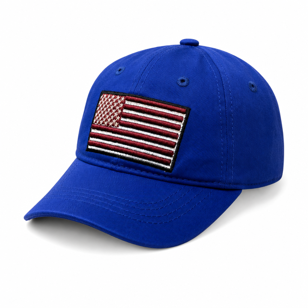 6 Panel Embroidered Velcro Cap For Junior #E6006JR US FLAG in ROYAL - Style E6006JR | Pro Cap