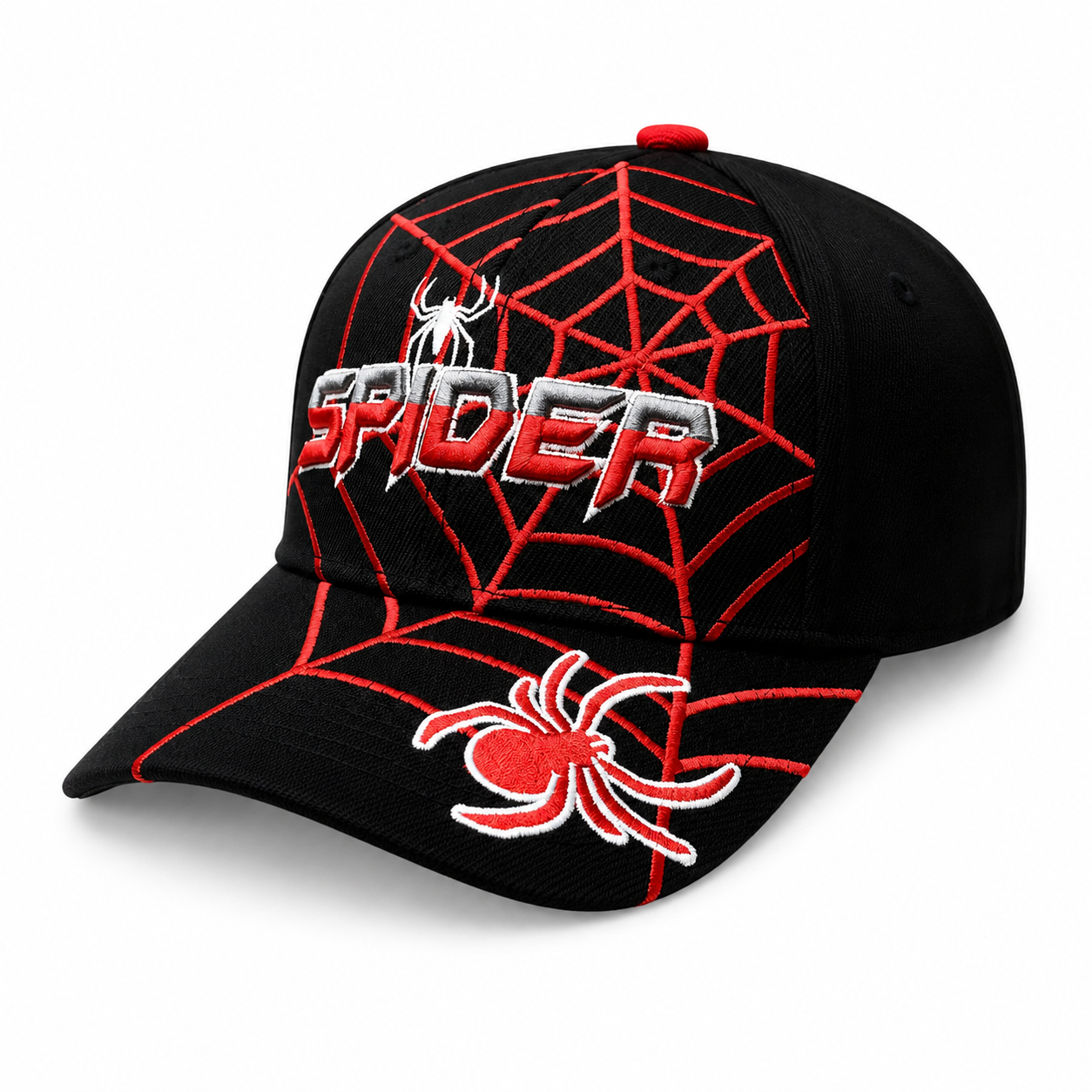 6 Panel Embroidered Velcro Cap For Junior #E6008JR Spider in BLACK - Style E6008JR | Pro Cap