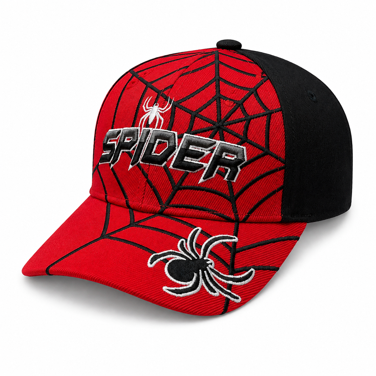 6 Panel Embroidered Velcro Cap For Junior #E6008JR Spider in RED-BLACK - Style E6008JR | Pro Cap