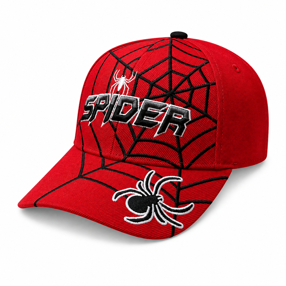 6 Panel Embroidered Velcro Cap For Junior #E6008JR Spider in RED - Style E6008JR | Pro Cap