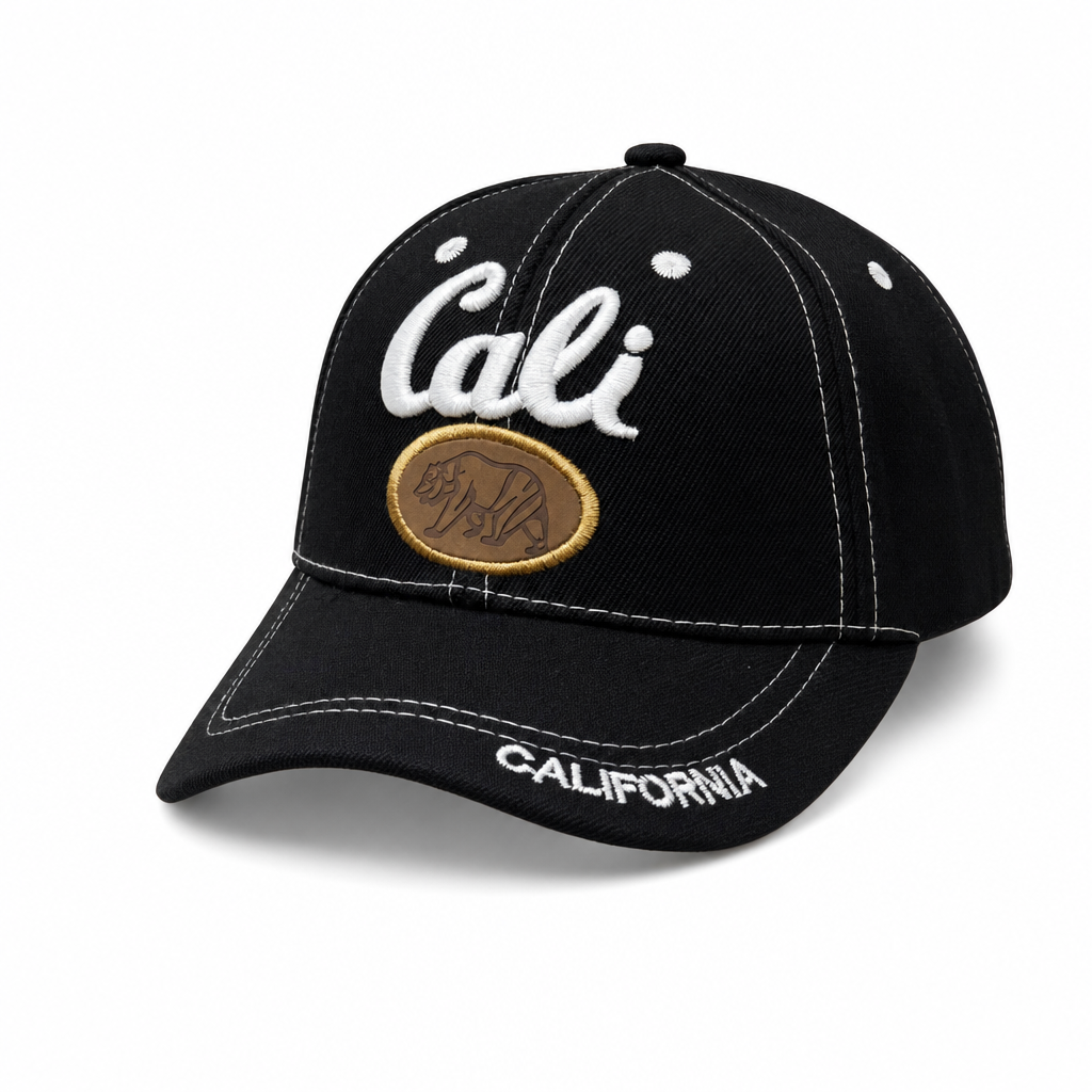 6 Panel Embroidered Velcro Cap For Junior #E6009JR CALI in BLACK - Style E6009JR | Pro Cap