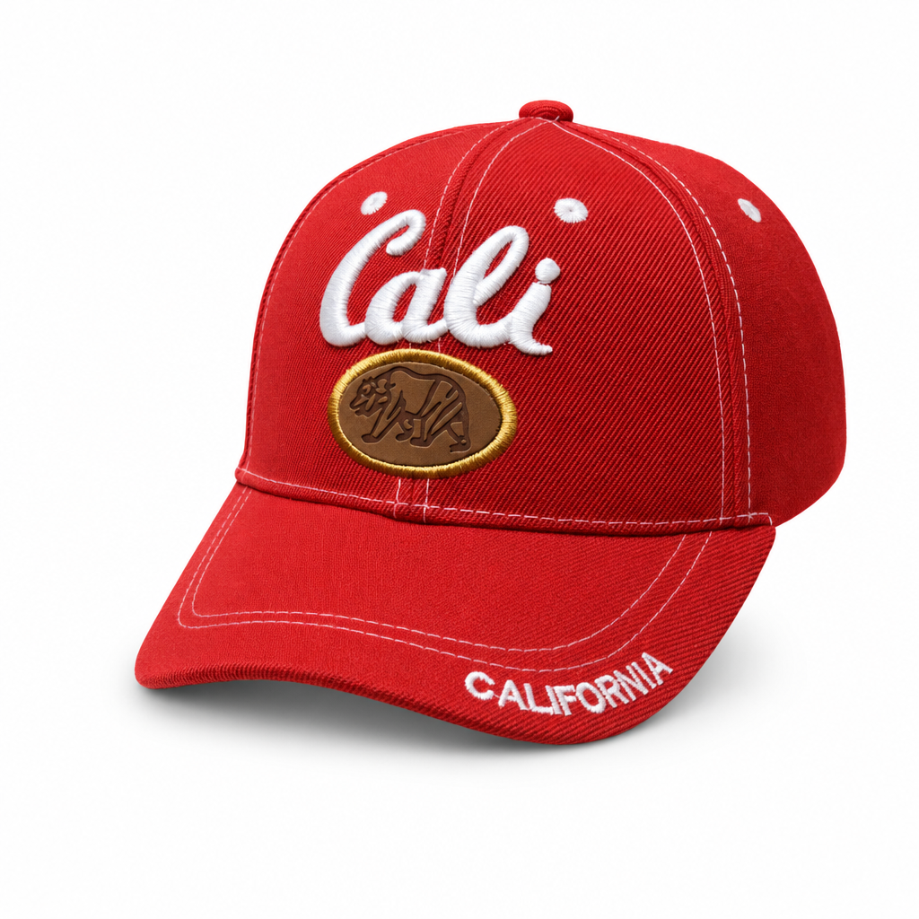 6 Panel Embroidered Velcro Cap For Junior #E6009JR CALI in RED - Style E6009JR | Pro Cap