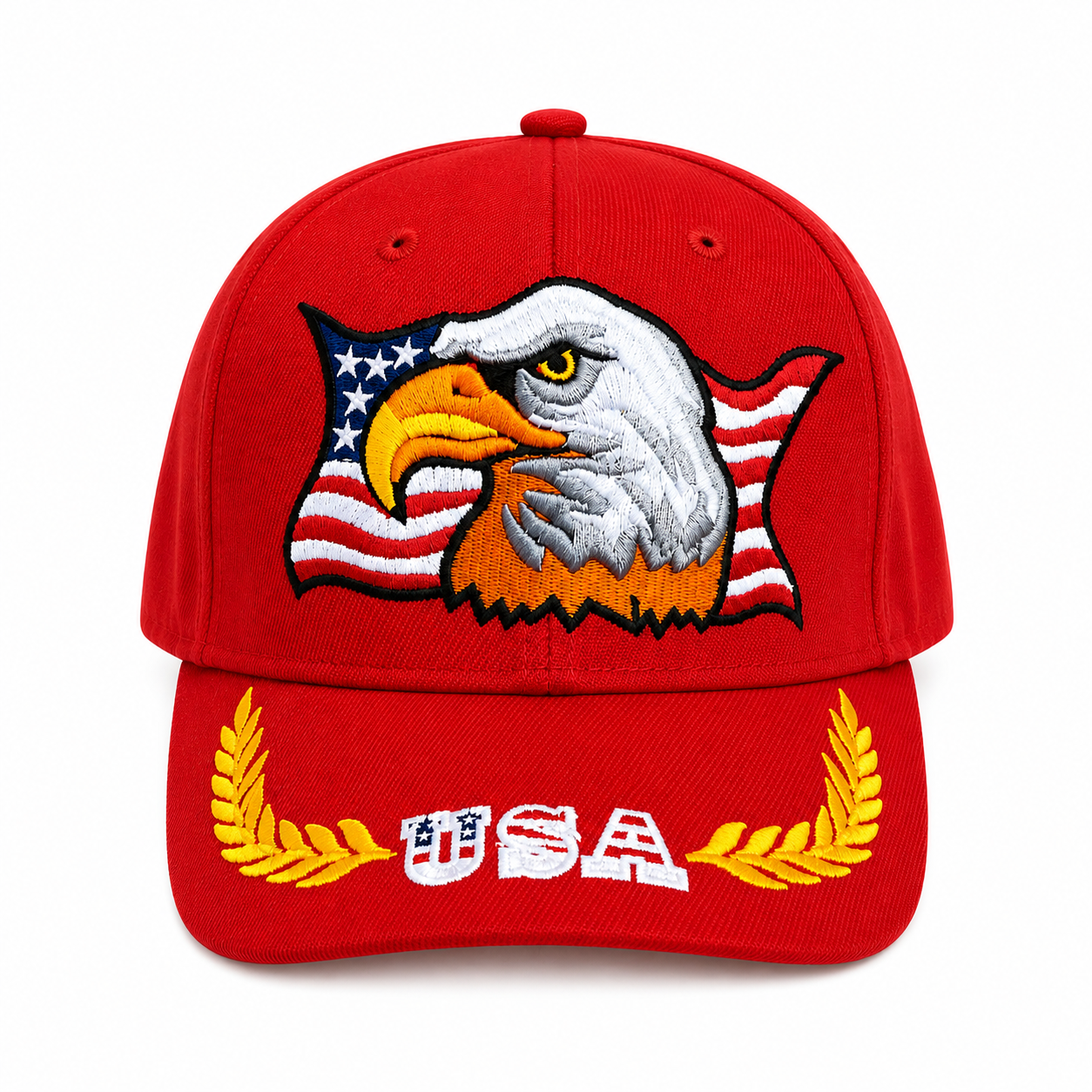 Embroidered USA Eagle Velcro Cap #E600USA Eagle Red