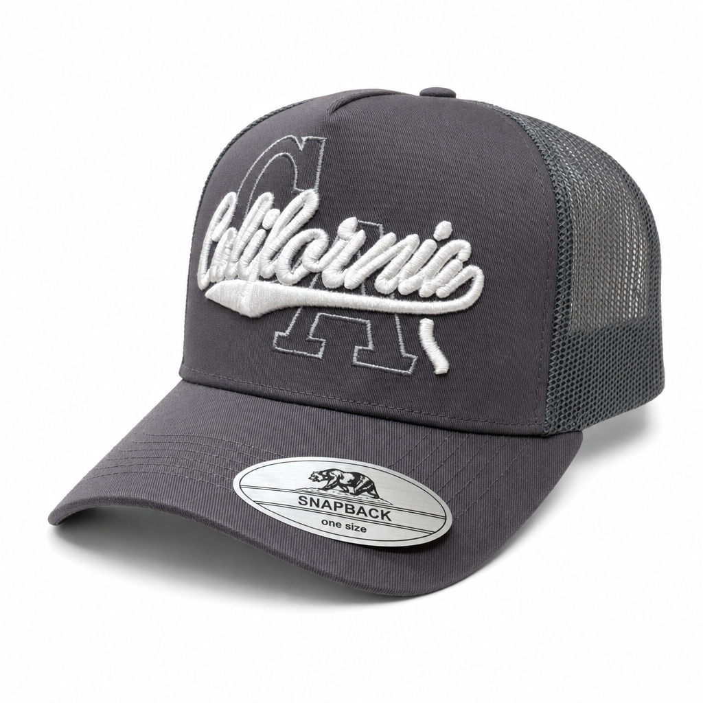 5 Panel Trucker Mesh Snapback Embroidered Cap ECM502 California in CALIFORNIA-GREY-WHITE - Style ECM502 | Pro Cap